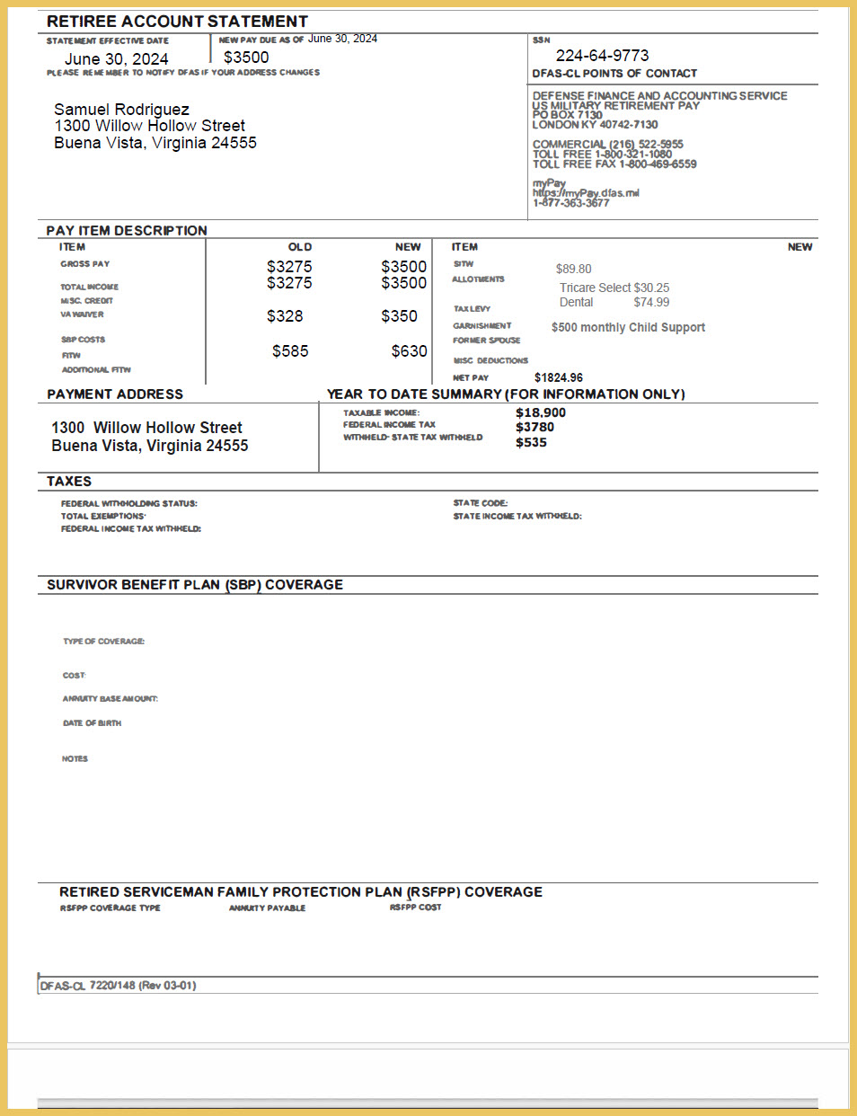 Retirement Account Statement