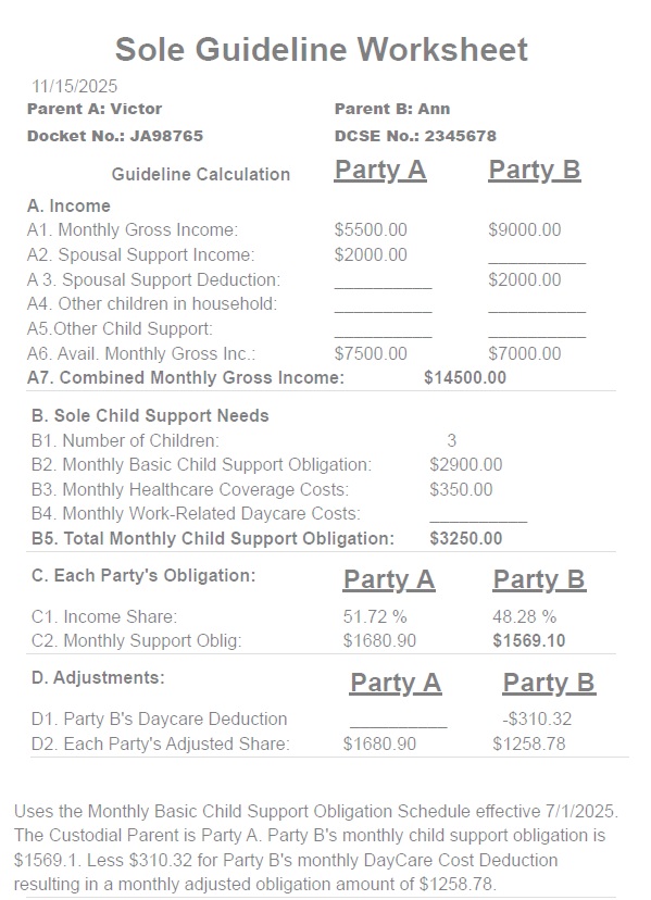 Sole Custody Financial Guidelines